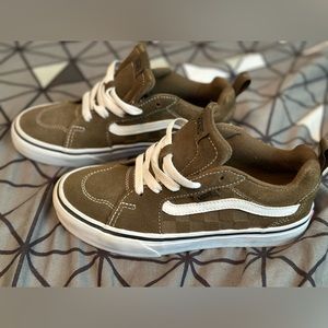 Kids Vans Olive Checkered Old-Skool Sneakers